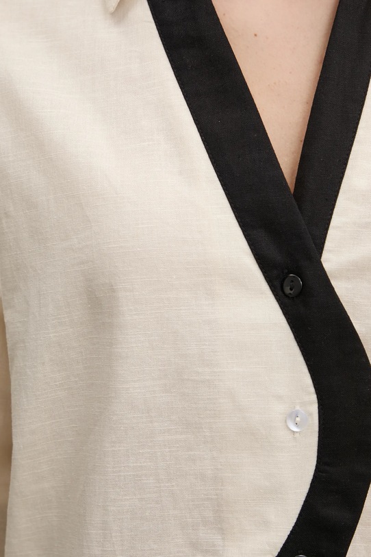 Never Fully Dressed koszula z domieszką lnu NFDTO1642 beżowy