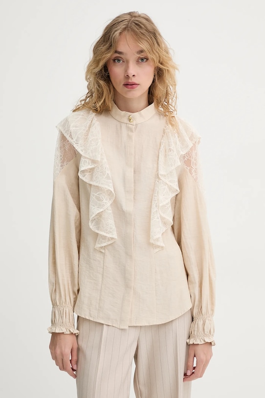 Bruuns Bazaar lenvászon ing sima bézs BBW4380