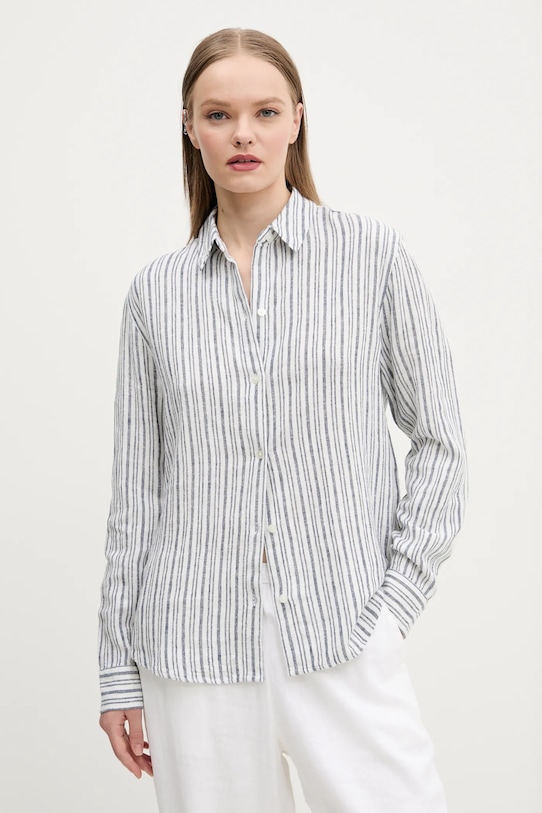 Lněná košile Abercrombie & Fitch pruhy bílá KI140.5554.206