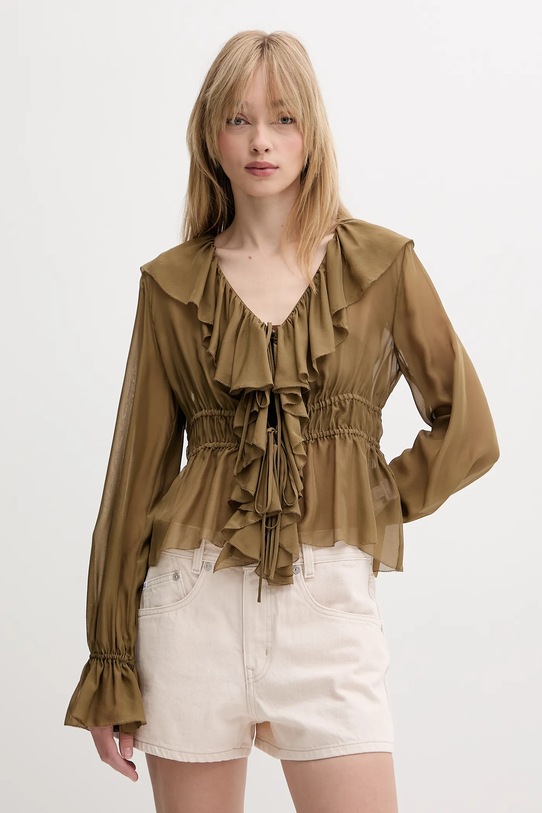 Miss Sixty bluză de mătase uni verde 6S2XJ10000