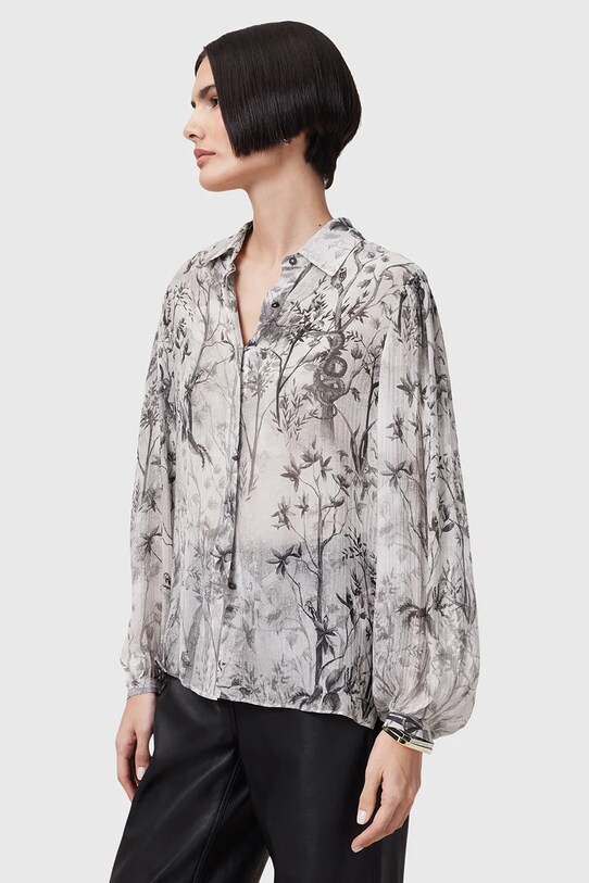 Сорочка з домішкою шовку AllSaints EDDIE сірий W044PC