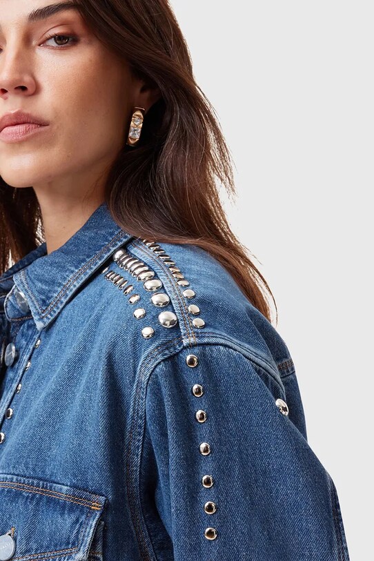 AllSaints camasa din bumbac denim ALBA W051PC albastru SS25