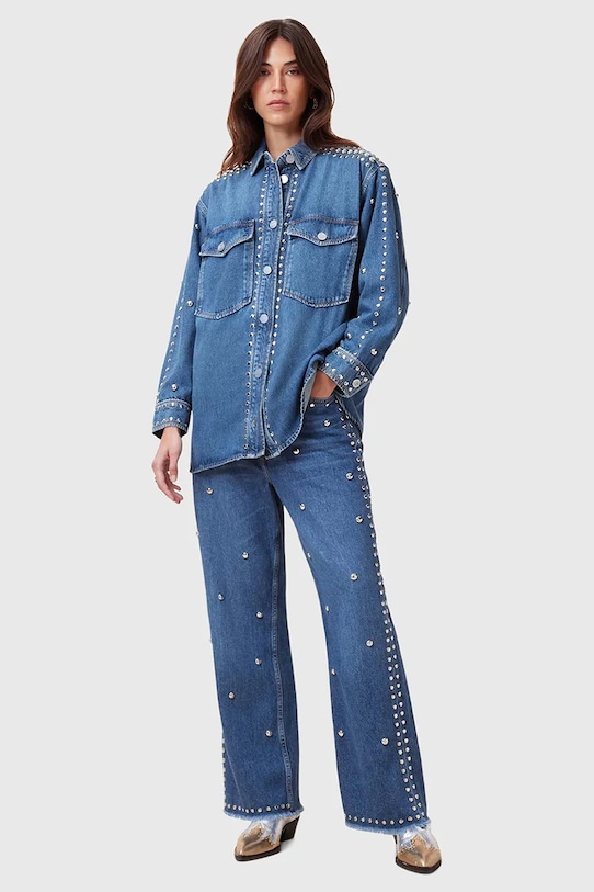 AllSaints camasa din bumbac denim ALBA W051PC albastru