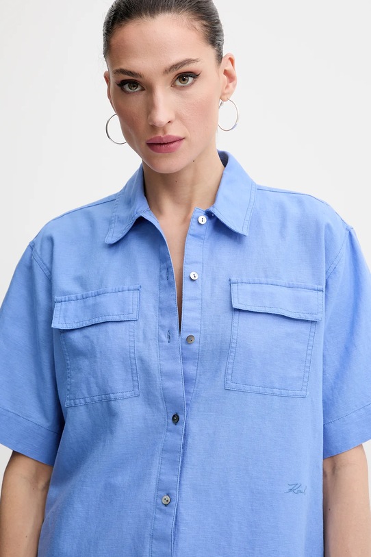 Πουκάμισο από λινό Karl Lagerfeld μπλε A2W11012