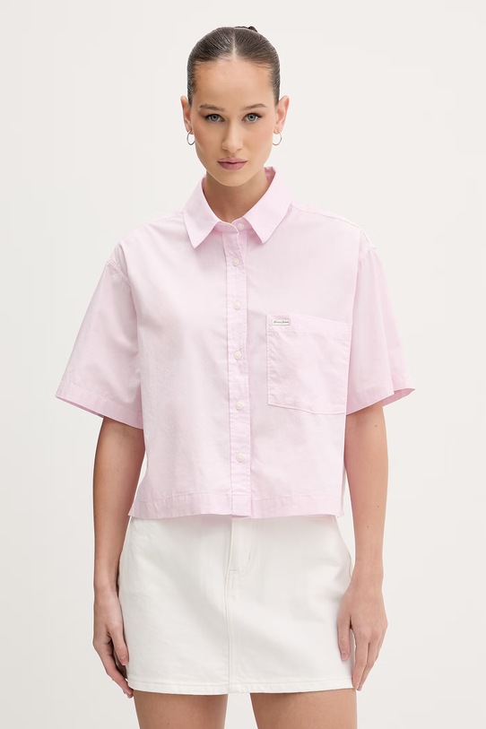 Bavlněná košile Guess Jeans krátký růžová W5GH98.WH7P1