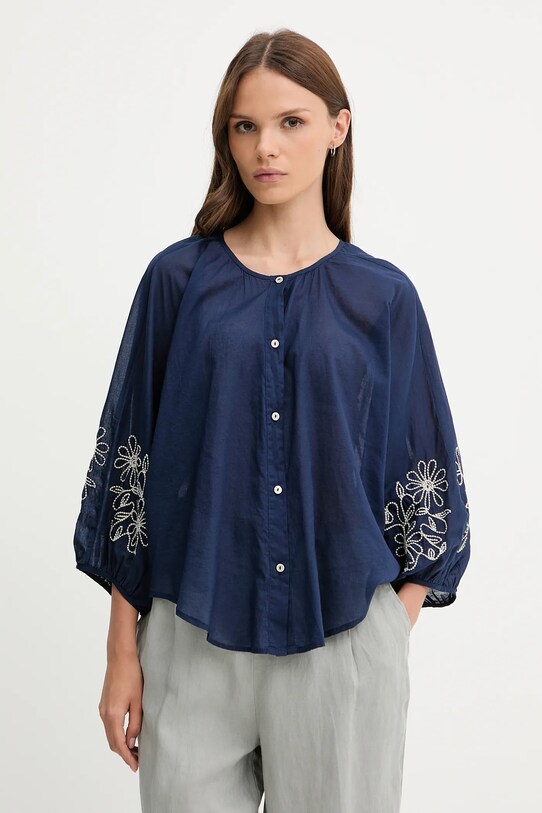 United Colors of Benetton cămașă din bumbac cu modele bleumarin 5VZCDQ0BN