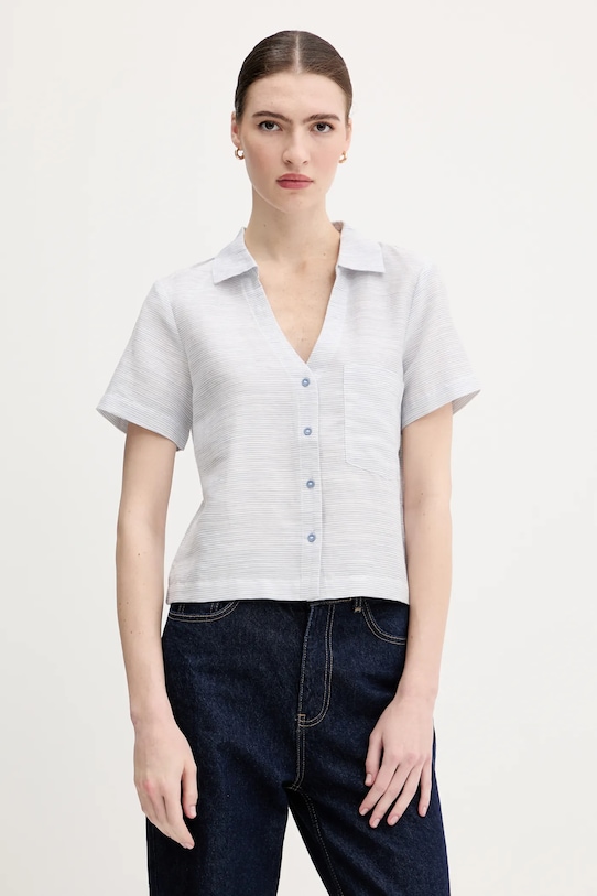 United Colors of Benetton cămașă din amestec de in cu modele albastru 5YPVDQ0BX