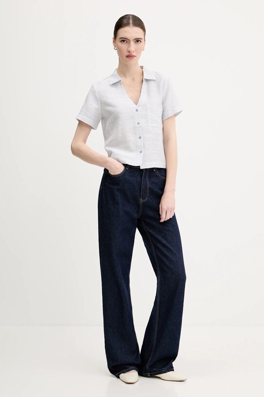 Košeľa s prímesou ľanu United Colors of Benetton 5YPVDQ0BX modrá SS25