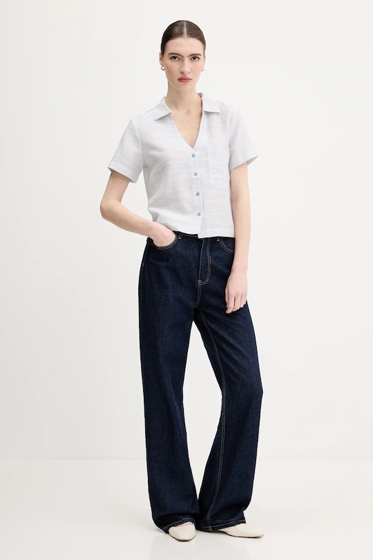 United Colors of Benetton cămașă din amestec de in 5YPVDQ0BX albastru SS25