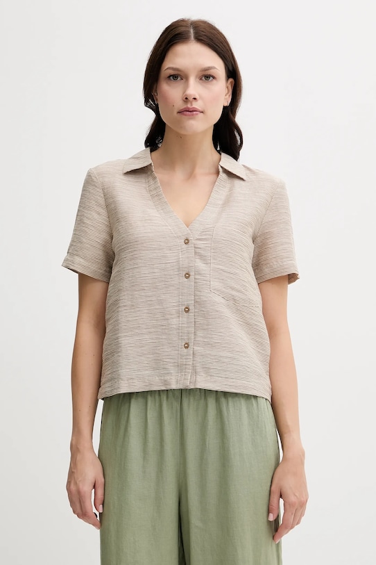 United Colors of Benetton cămașă din amestec de in cu modele bej 5YPVDQ0BX