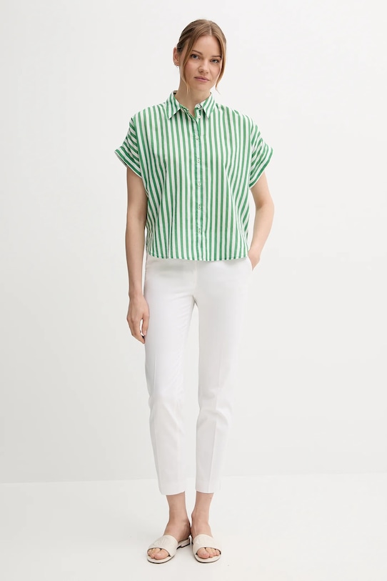 Košile s příměsí lnu United Colors of Benetton 58I5DQ08M zelená SS25