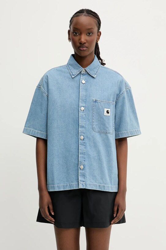 Джинсова сорочка Carhartt WIP S/S Lovilia Shirt гладкий блакитний I034558.135