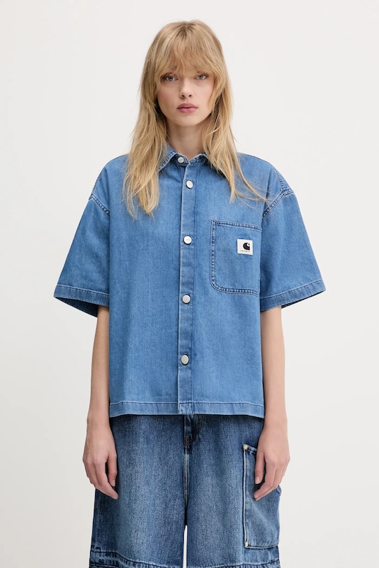 Carhartt WIP cămașă din denim S/S Lovilia Shirt uni albastru I034558.106