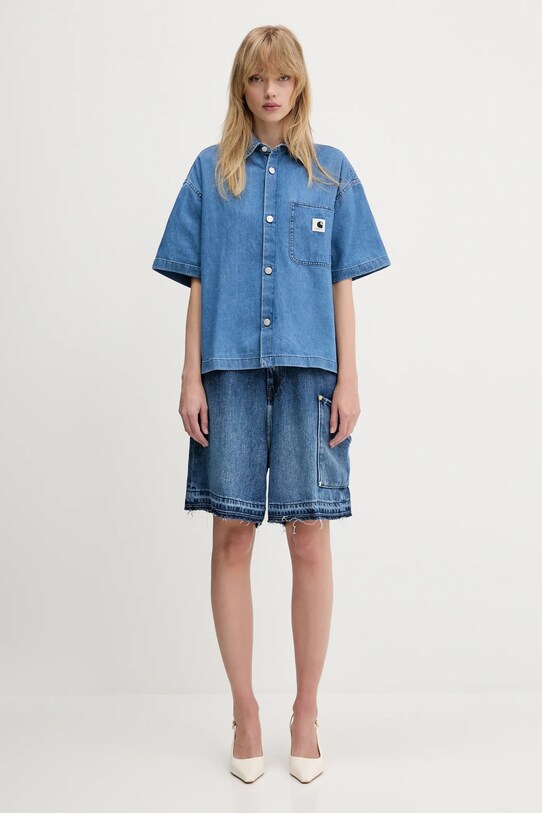 Rifľová košeľa Carhartt WIP S/S Lovilia Shirt I034558.106 modrá