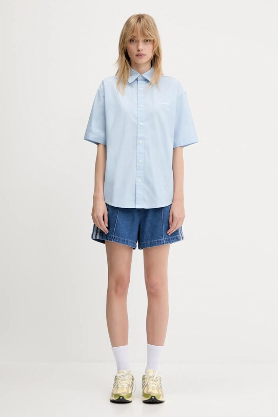 Carhartt WIP cămașă din bumbac S/S Jaxon Shirt I033080.2QBXX albastru