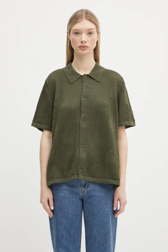 Bavlněná košile Carhartt WIP W’ S/S Temple Knit Shirt relaxed zelená I034541.667XX