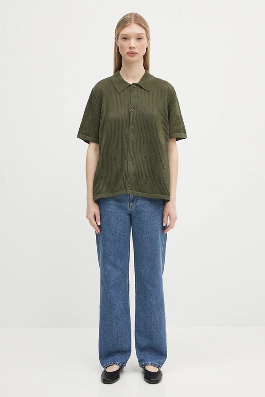 Хлопковая рубашка Carhartt WIP W’ S/S Temple Knit Shirt I034541.667XX зелёный