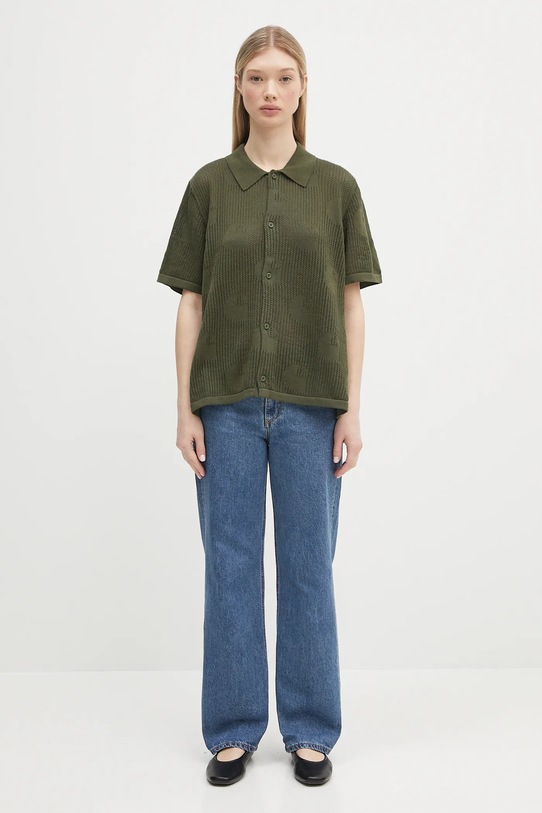 Bavlněná košile Carhartt WIP W’ S/S Temple Knit Shirt I034541.667XX zelená