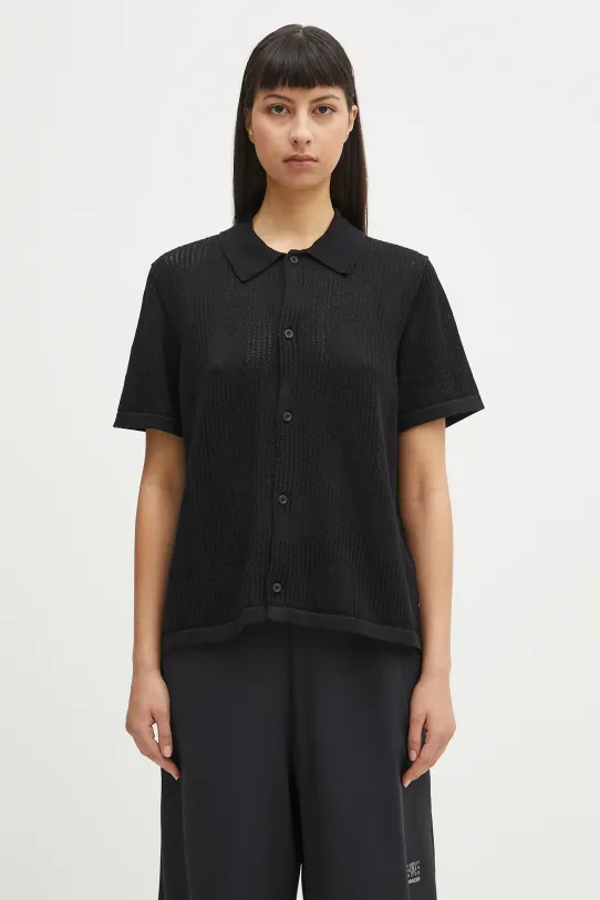 Памучна риза Carhartt WIP W’ S/S Temple Knit Shirt стандартна черен I034541.89XX