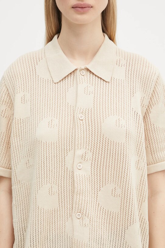 Хлопковая рубашка Carhartt WIP W’ S/S Temple Knit Shirt бежевый I034541.2LPXX