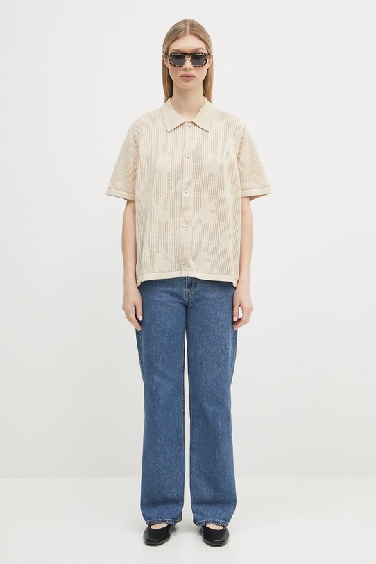 Хлопковая рубашка Carhartt WIP W’ S/S Temple Knit Shirt I034541.2LPXX бежевый