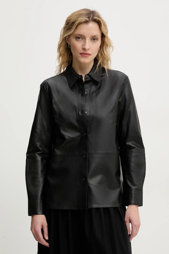 Theory koszula skórzana regular czarny P0100508