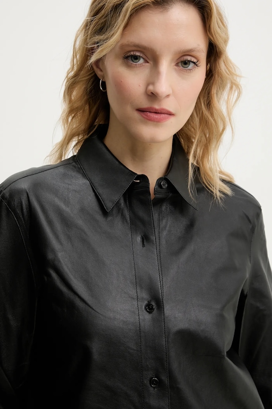 Theory koszula skórzana czarny P0100508