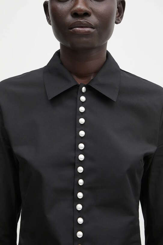 AMBUSH koszula bawełniana Fitted Pearl Button Shirt czarny 12115377