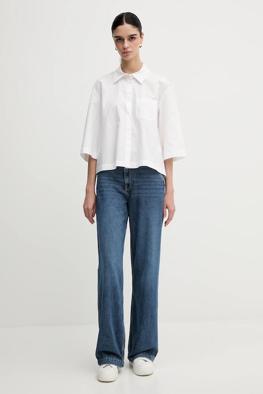 Sisley cămașă din bumbac 5WMELQ08V alb SS25