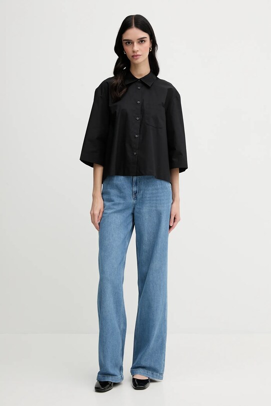Bavlněná košile Sisley 5WMELQ08V černá SS25