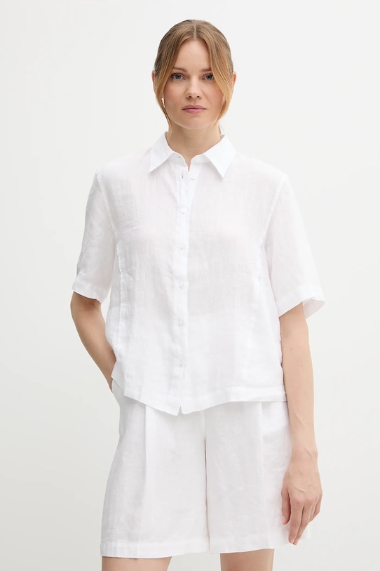 Sisley cămașă de in scurt alb 5BMLLQ08U