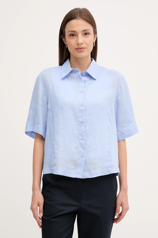 Sisley cămașă de in scurt albastru 5BMLLQ08U