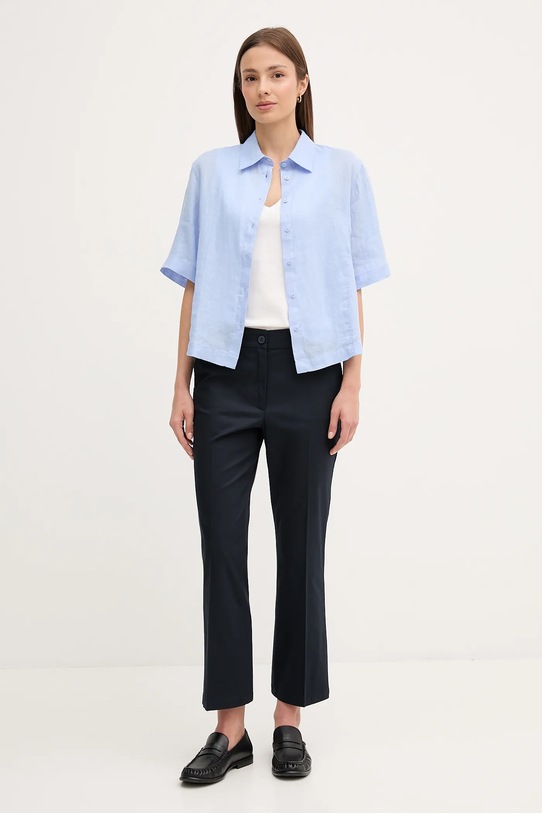Sisley cămașă de in 5BMLLQ08U albastru SS25