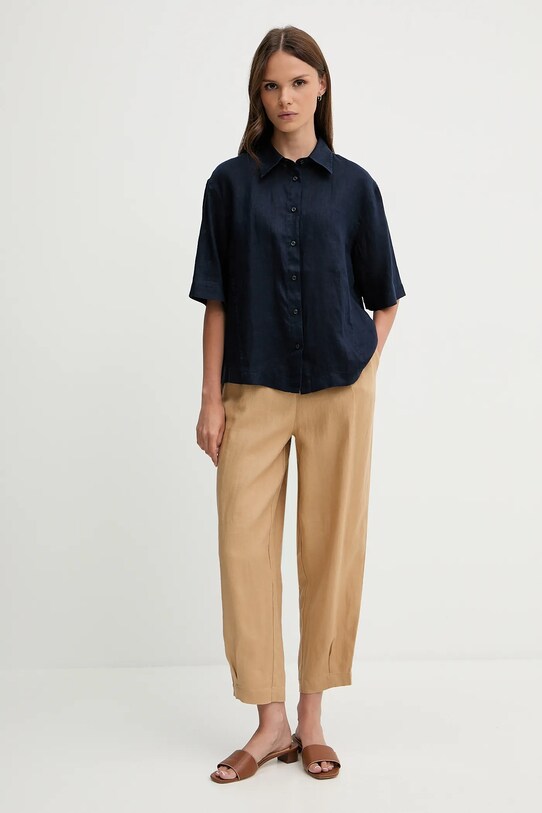 Sisley cămașă de in 5BMLLQ08U bleumarin SS25