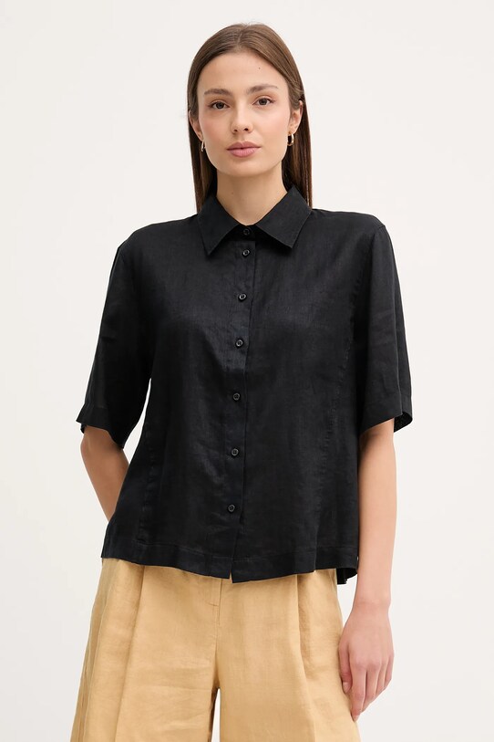 Sisley cămașă de in scurt negru 5BMLLQ08U