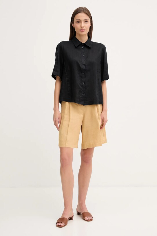 Sisley cămașă de in 5BMLLQ08U negru SS25
