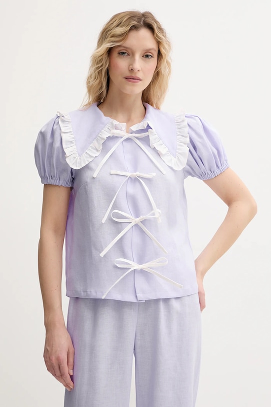 The Sleeper koszula lniana regular fioletowy PFSR01P009R