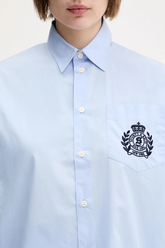 Sporty & Rich koszula bawełniana H&W Crest Oversized niebieski SI006612241BL59