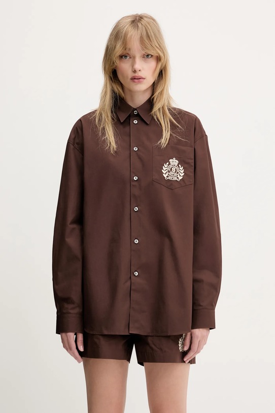 Sporty & Rich cotton shirt H&W Crest Oversized classic brown SI006612241BR03
