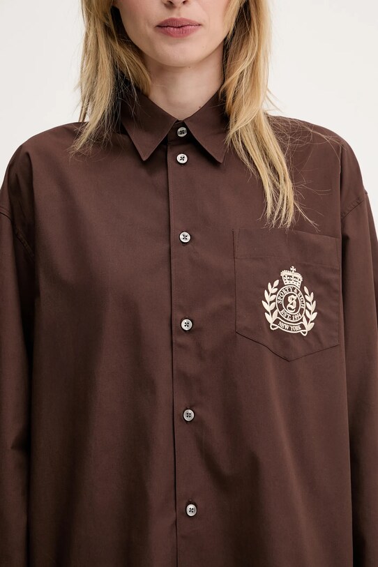 Sporty & Rich cotton shirt H&W Crest Oversized brown SI006612241BR03