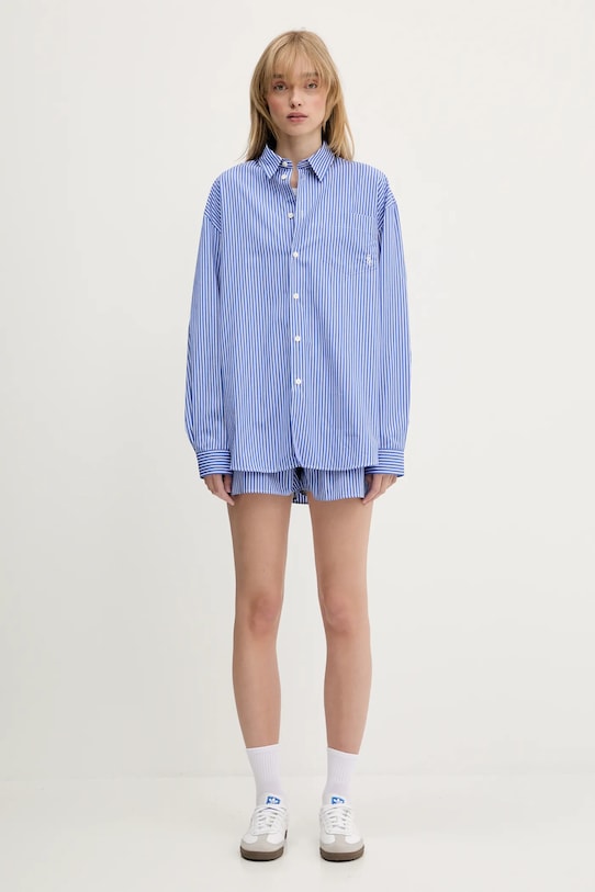 Бавовняна сорочка Sporty & Rich Src Oversized блакитний SI006612302ST02