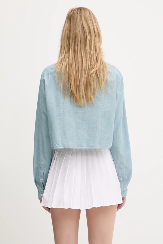 Sporty & Rich koszula bawełniana H&W Crest Cropped Chambray SI024612241BL09 niebieski SS25