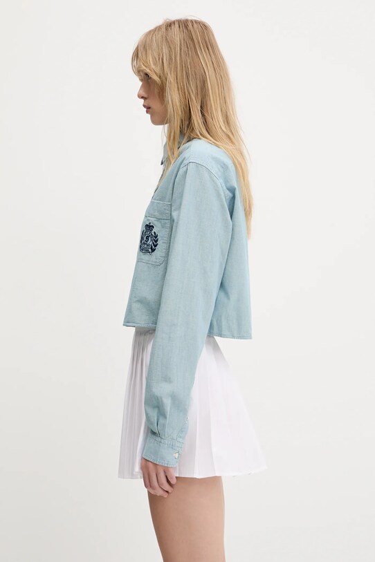 Odzież Sporty & Rich koszula bawełniana H&W Crest Cropped Chambray SI024612241BL09 niebieski