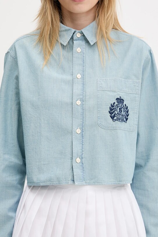 Sporty & Rich koszula bawełniana H&W Crest Cropped Chambray niebieski SI024612241BL09