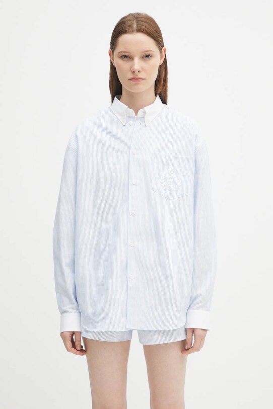 Sporty & Rich camicia in cotone H&W Crest Oversized Oxford rilassato blu SI025620243ST03