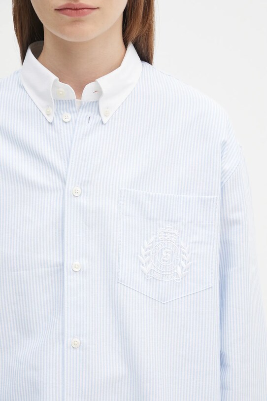 Sporty & Rich cămașă din bumbac H&W Crest Oversized Oxford albastru SI025620243ST03