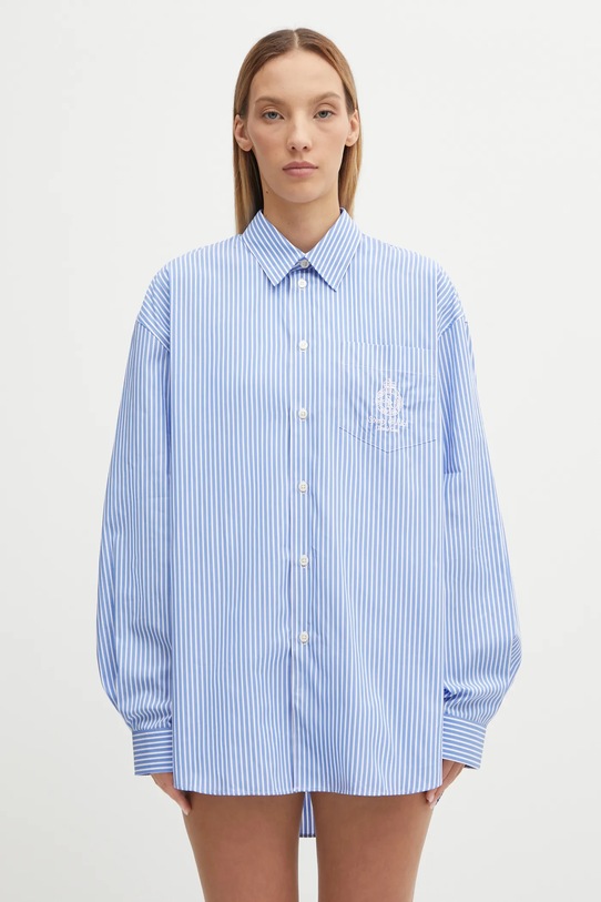 Sporty & Rich koszula bawełniana Crown Tennis Oversized wzorzyste niebieski SI006621304ST08