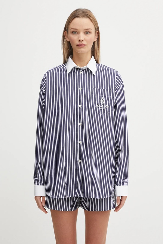 Sporty & Rich cămașă din bumbac Vendome Oversized cu modele bleumarin SI019602231ST02