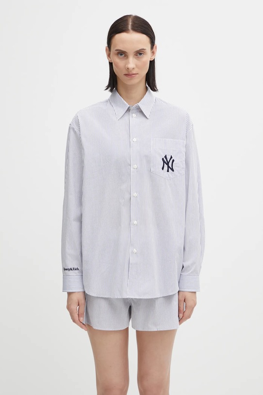 Sporty & Rich koszula bawełniana Yankees Serif Oversized wzorzyste granatowy SI006623631ST09