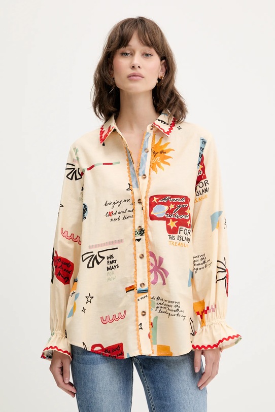 Košulja s dodatkom lana Never Fully Dressed regular bež NFDTO1765